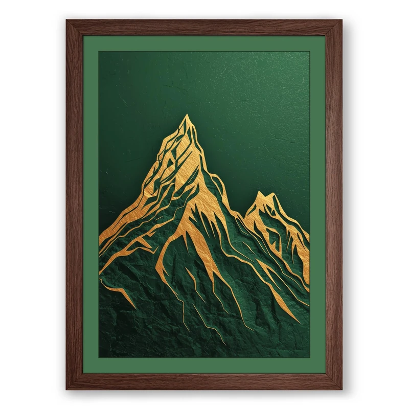 Golden Mountain Peak Rustic Framed Wall Art Print A1 (84.1×59.4cm) Walnut, Wall Decor for Living Room, Bedroom, Office & Home, Ready to Hang, Art Gift
