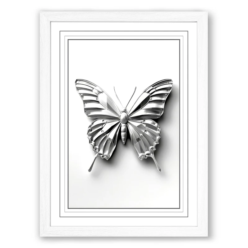 Butterfly Specimen Minimalist Framed Wall Art Print A1 (84.1×59.4cm) White, Wall Decor for Living Room, Bedroom, Office & Home, Ready to Hang, Art Gift