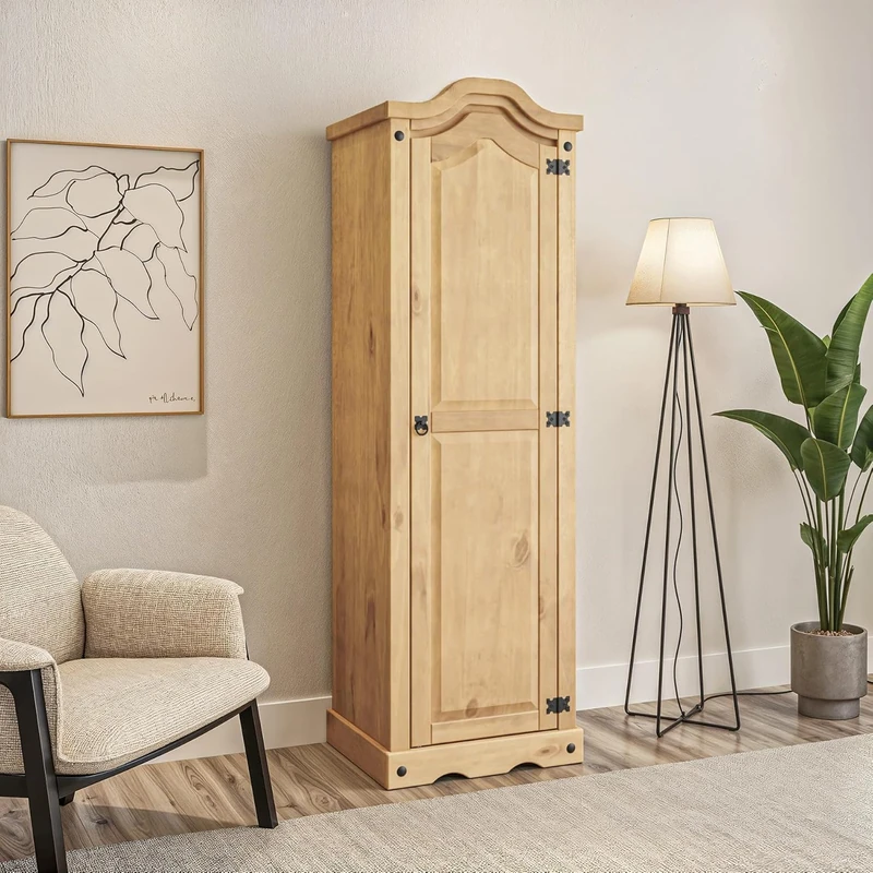 Corona Wardrobe 1 Door Arch Top Solid Mexican Pine Wood Bedroom Storage