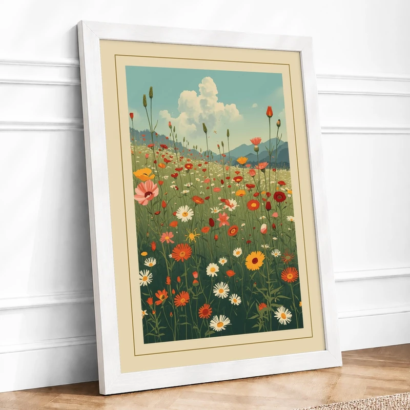 Wildflower Meadow Botanical Framed Wall Art Print A1 (84.1×59.4cm) White, Wall Decor for Living Room, Bedroom, Office & Home, Ready to Hang, Art Gift - Image 1