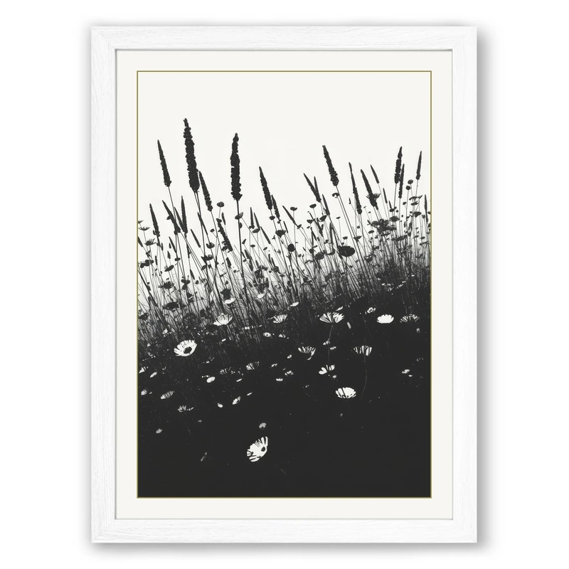 Wildflower Field Minimalist Framed Wall Art Print A1 (84.1×59.4cm) White, Wall Decor for Living Room, Bedroom, Office & Home, Ready to Hang, Art Gift