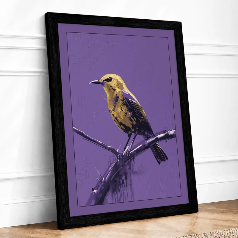 Perched Hummingbird Minimalist Framed Wall Art Print A1 (84.1×59.4cm) Black, Wall Decor for Living Room, Bedroom, Office & Home, Ready to Hang, Art Gift - Image 1