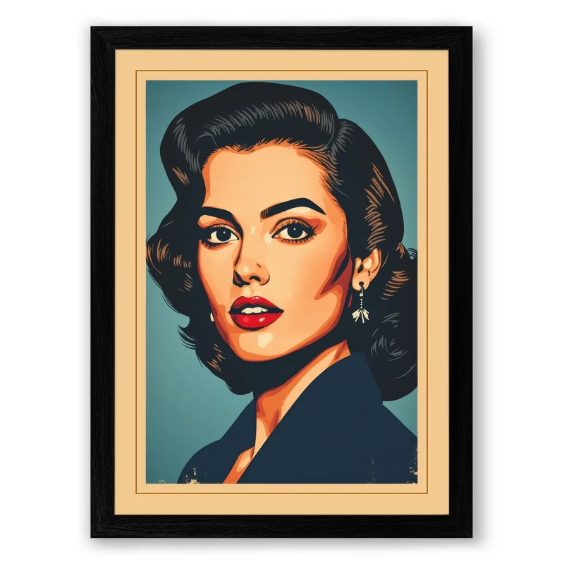 Vintage Cinema Portrait Retro Framed Wall Art Print A1 (84.1×59.4cm) Black, Wall Decor for Living Room, Bedroom, Office & Home, Ready to Hang, Art Gift