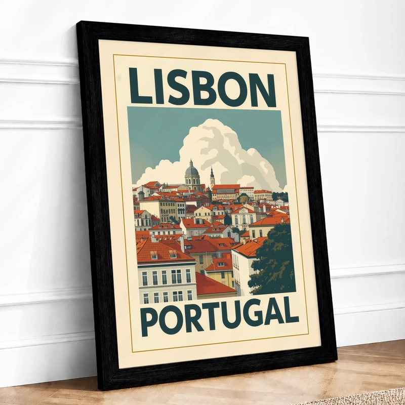 Postcard from Lisbon Vintage Framed Wall Art Print A1 (84.1×59.4cm) Black, Wall Decor for Living Room, Bedroom, Office & Home, Ready to Hang, Art Gift - Image 1