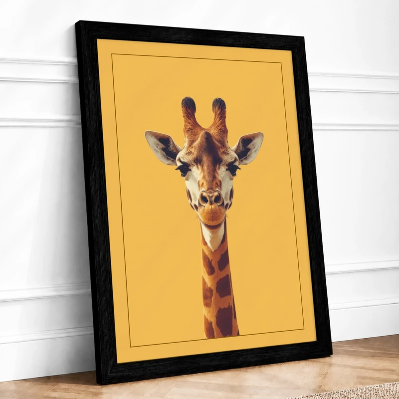 Gentle Giraffe Modern Framed Wall Art Print A1 (84.1×59.4cm) Black, Wall Decor for Living Room, Bedroom, Office & Home, Ready to Hang, Art Gift