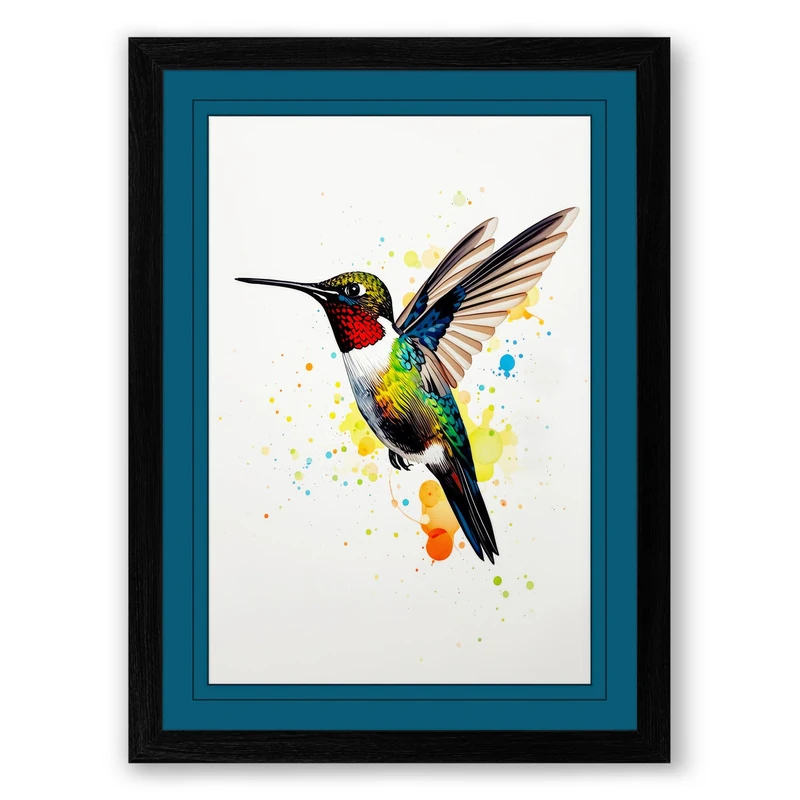 Hummingbird in Flight Modern Framed Wall Art Print A1 (84.1×59.4cm) Black, Wall Decor for Living Room, Bedroom, Office & Home, Ready to Hang, Art Gift