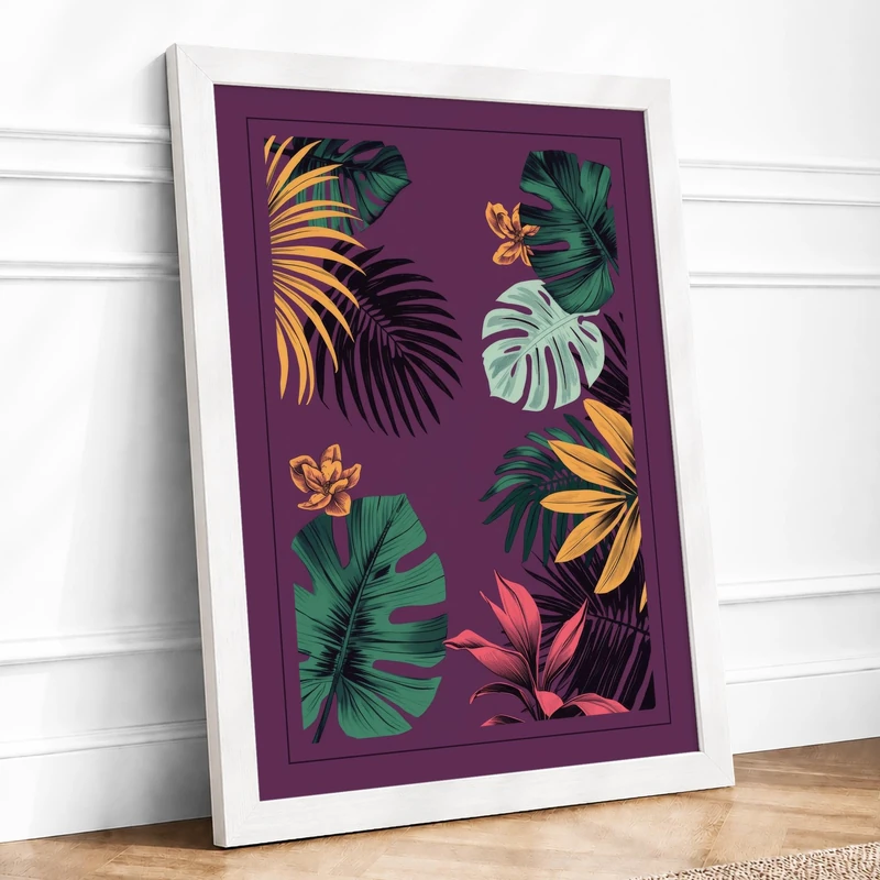 Tropical Garden Botanical Framed Wall Art Print A1 (84.1×59.4cm) White, Wall Decor for Living Room, Bedroom, Office & Home, Ready to Hang, Art Gift