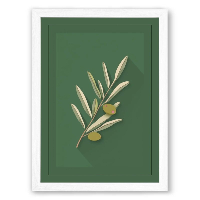 Olive Branch in Gold Botanical Framed Wall Art Print A1 (84.1×59.4cm) White, Wall Decor for Living Room, Bedroom, Office & Home, Ready to Hang, Art Gift