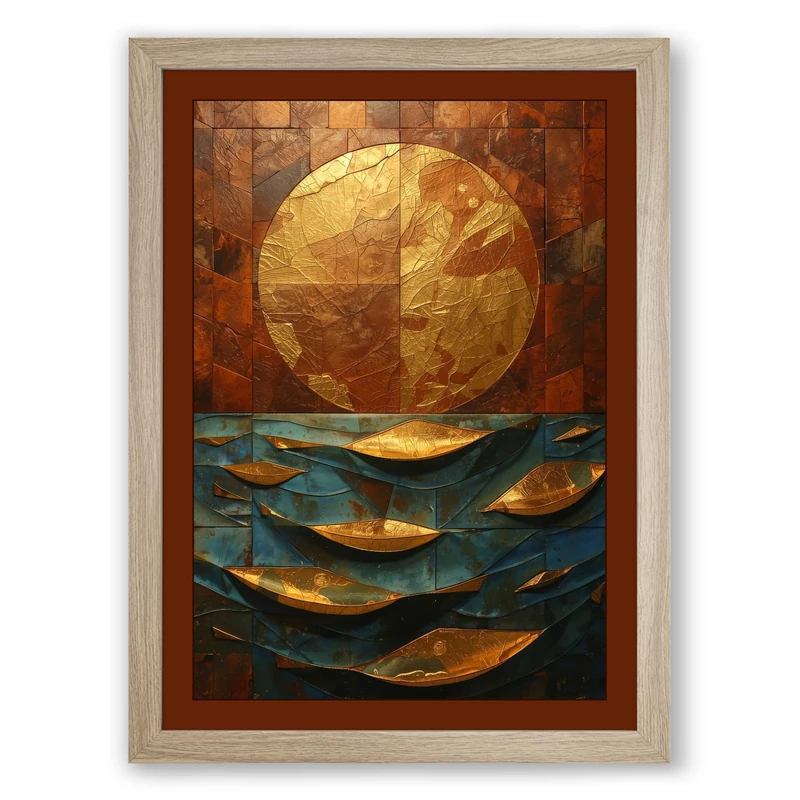 Sun and Tides Boho Framed Wall Art Print A1 (84.1×59.4cm) Oak, Wall Decor for Living Room, Bedroom, Office & Home, Ready to Hang, Art Gift