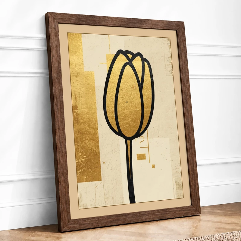 Elegant Black Tulip Botanical Framed Wall Art Print A1 (84.1×59.4cm) Walnut, Wall Decor for Living Room, Bedroom, Office & Home, Ready to Hang, Art Gift