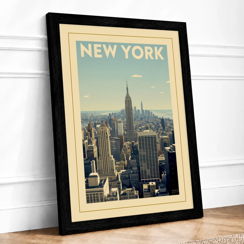 Postcard from New York Vintage Framed Wall Art Print A1 (84.1×59.4cm) Black, Wall Decor for Living Room, Bedroom, Office & Home, Ready to Hang, Art Gift - Image 1