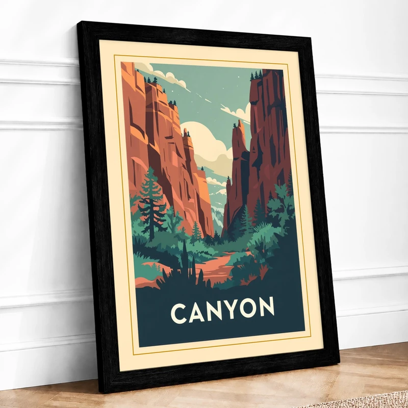 Canyon Landscape Vintage Framed Wall Art Print A1 (84.1×59.4cm) Black, Wall Decor for Living Room, Bedroom, Office & Home, Ready to Hang, Art Gift - Image 1
