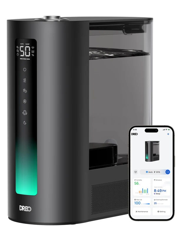 DREO 6L Smart Humidifier for Large Room, Warm and Cool Mist for Bedroom Baby, 60H Timer, High Precision Humidity Sensor, Indicator Light, Oil Diffuser for Home, Plants, Works with Alexa, Black