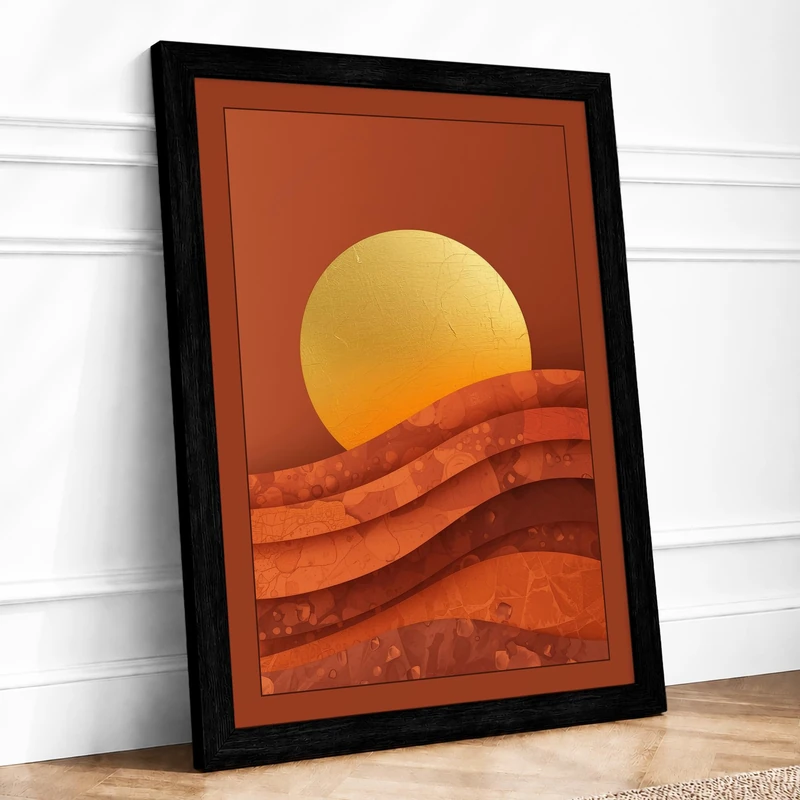 Golden Sun Rising Modern Framed Wall Art Print A1 (84.1×59.4cm) Black, Wall Decor for Living Room, Bedroom, Office & Home, Ready to Hang, Art Gift - Image 1