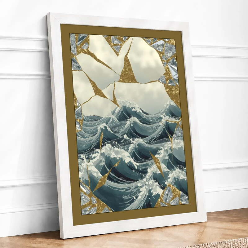 Ship on Turbulent Seas Coastal Framed Wall Art Print A1 (84.1×59.4cm) White, Wall Decor for Living Room, Bedroom, Office & Home, Ready to Hang, Art Gift - Image 1