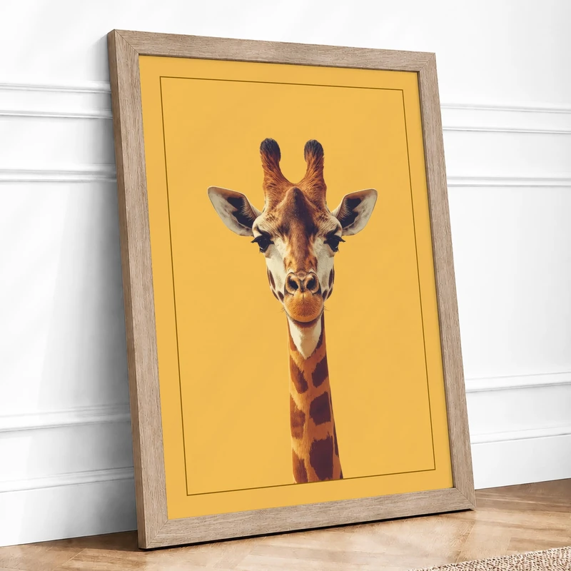 Gentle Giraffe Modern Framed Wall Art Print A1 (84.1×59.4cm) Oak, Wall Decor for Living Room, Bedroom, Office & Home, Ready to Hang, Art Gift