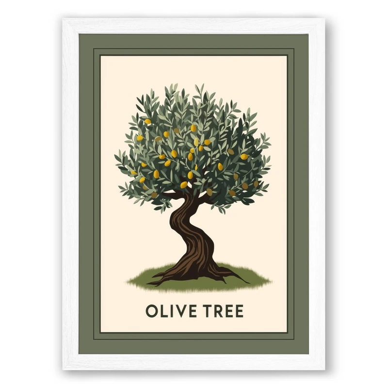 Olive Tree Botanical Framed Wall Art Print A1 (84.1×59.4cm) White, Wall Decor for Living Room, Bedroom, Office & Home, Ready to Hang, Art Gift