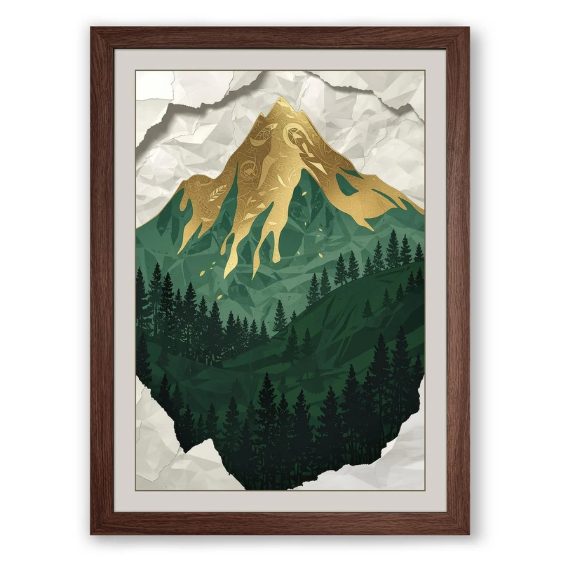 Golden Mountain Modern Framed Wall Art Print A1 (84.1×59.4cm) Walnut, Wall Decor for Living Room, Bedroom, Office & Home, Ready to Hang, Art Gift