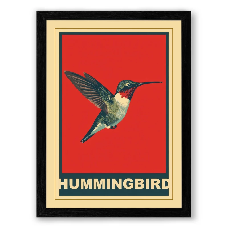 Hummingbird in Motion Vintage Framed Wall Art Print A1 (84.1×59.4cm) Black, Wall Decor for Living Room, Bedroom, Office & Home, Ready to Hang, Art Gift - Image 1