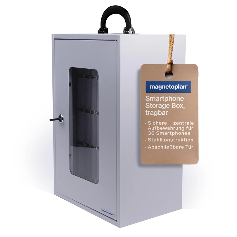 magnetoplan Smartphone Storage Box, Portable, Central and Secure Storage for up to 36 Smartphones, Steel Mobile Phone Safe, Lockable, Mobile Phone Garage School for Teaching, Sports and Education - Image 1