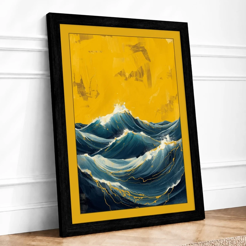 Turbulent Seas Coastal Framed Wall Art Print A1 (84.1×59.4cm) Black, Wall Decor for Living Room, Bedroom, Office & Home, Ready to Hang, Art Gift