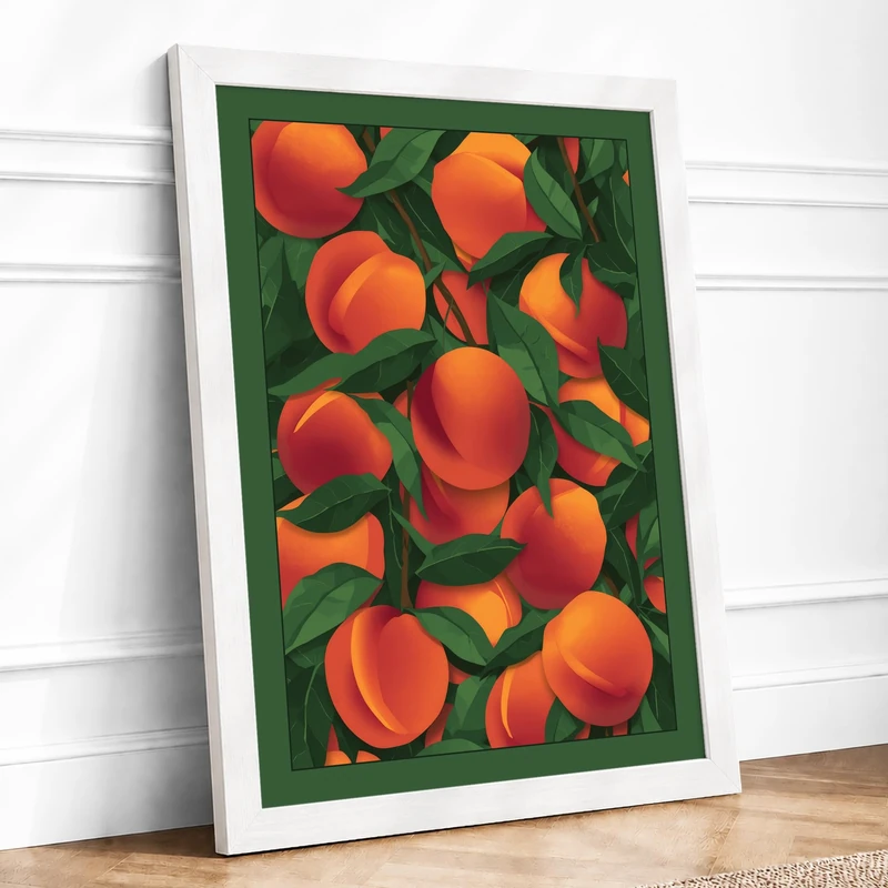 Peach Harvest Botanical Framed Wall Art Print A1 (84.1×59.4cm) White, Wall Decor for Living Room, Bedroom, Office & Home, Ready to Hang, Art Gift - Image 1