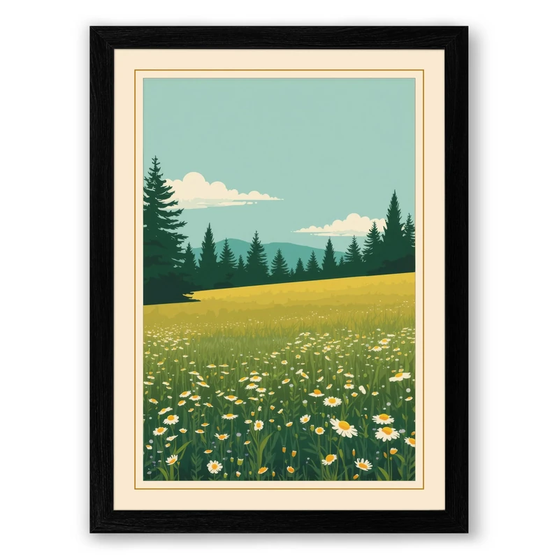 Wildflower Meadow Vintage Framed Wall Art Print A1 (84.1×59.4cm) Black, Wall Decor for Living Room, Bedroom, Office & Home, Ready to Hang, Art Gift - Image 1