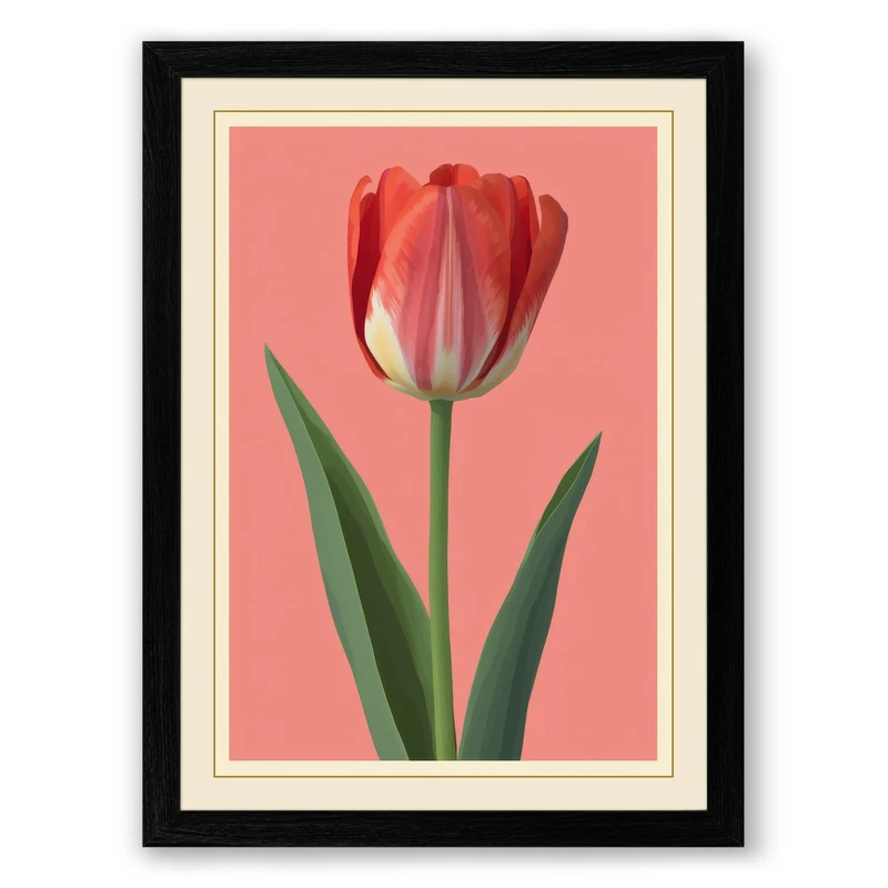 Single Stem in Red Botanical Framed Wall Art Print A1 (84.1×59.4cm) Black, Wall Decor for Living Room, Bedroom, Office & Home, Ready to Hang, Art Gift