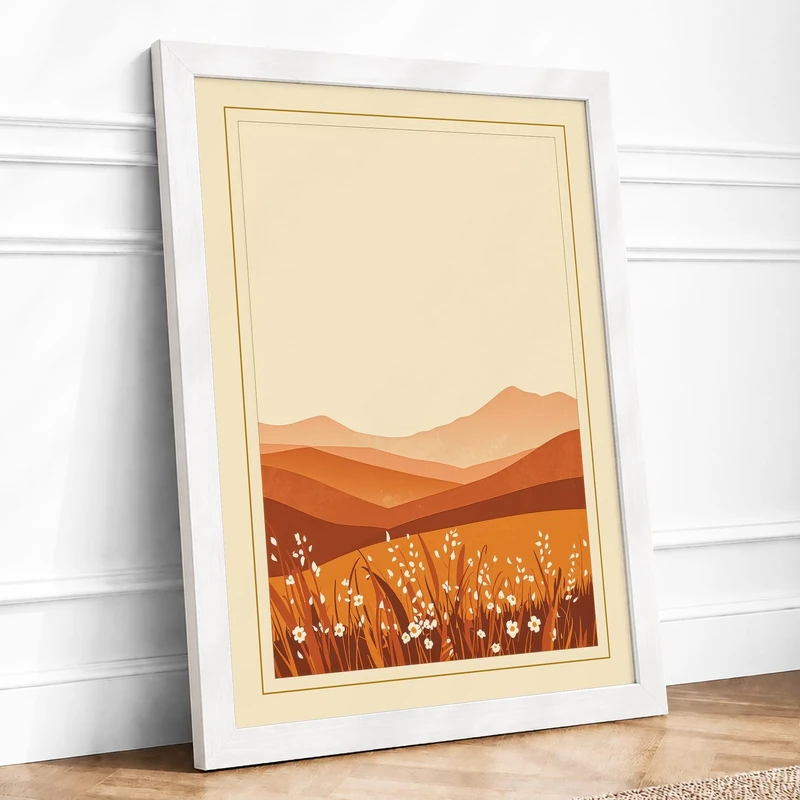 Desert in Spring Bloom Minimalist Framed Wall Art Print A1 (84.1×59.4cm) White, Wall Decor for Living Room, Bedroom, Office & Home, Ready to Hang, Art Gift - Image 1