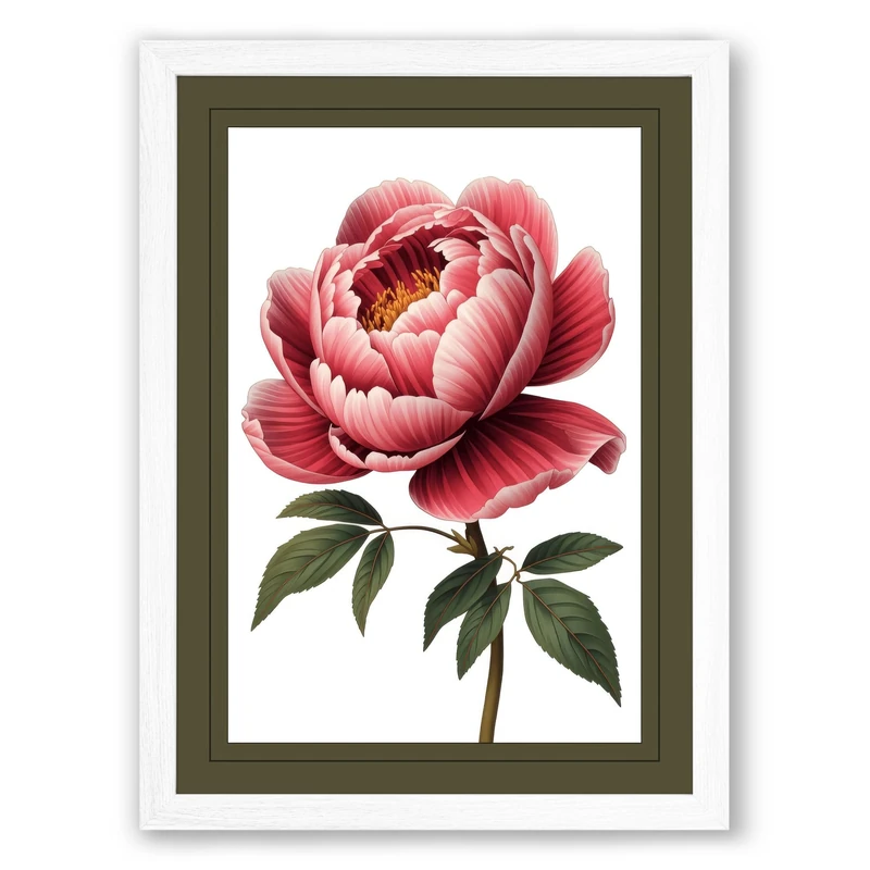 Peony Bloom Botanical Framed Wall Art Print A1 (84.1×59.4cm) White, Wall Decor for Living Room, Bedroom, Office & Home, Ready to Hang, Art Gift