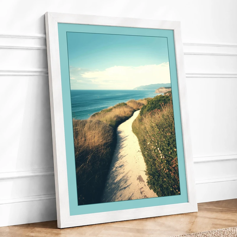 Path to the Sea Coastal Framed Wall Art Print A1 (84.1×59.4cm) White, Wall Decor for Living Room, Bedroom, Office & Home, Ready to Hang, Art Gift - Image 1