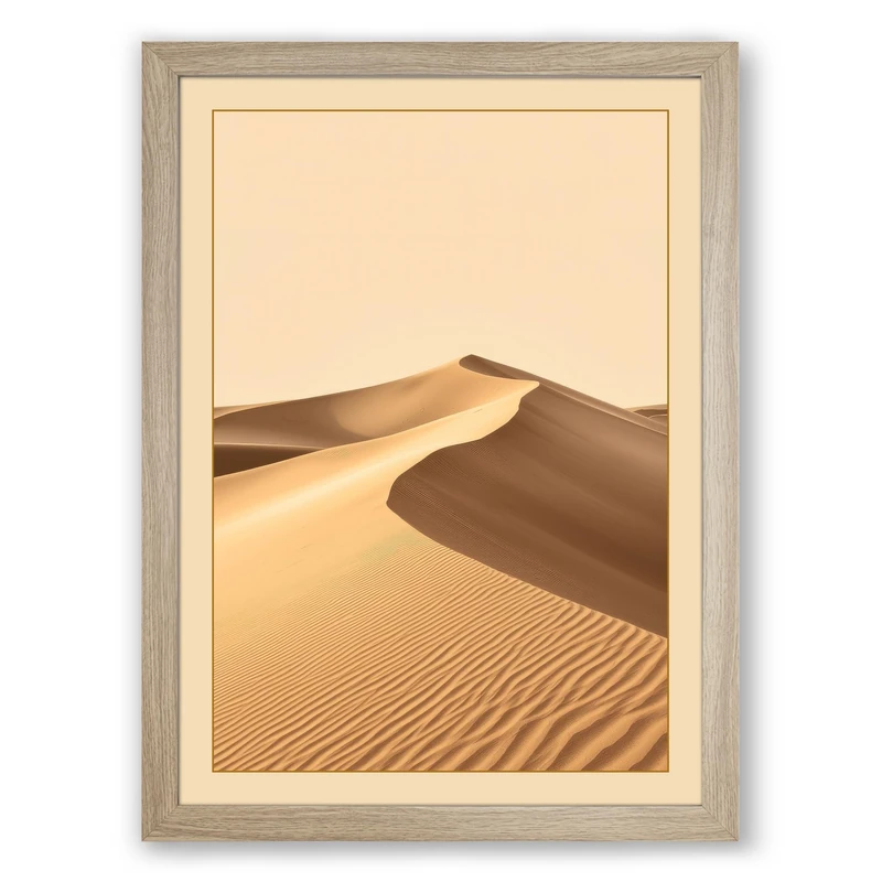 Dunes at Rest Minimalist Framed Wall Art Print A1 (84.1×59.4cm) Oak, Wall Decor for Living Room, Bedroom, Office & Home, Ready to Hang, Art Gift