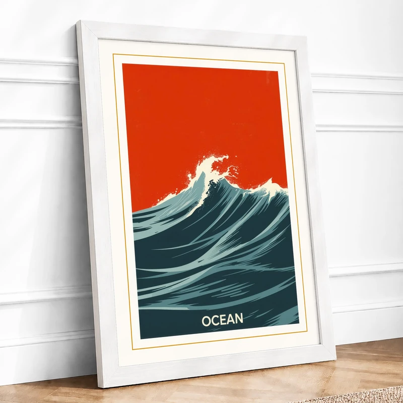 Ocean Wave Vintage Framed Wall Art Print A1 (84.1×59.4cm) White, Wall Decor for Living Room, Bedroom, Office & Home, Ready to Hang, Art Gift - Image 1