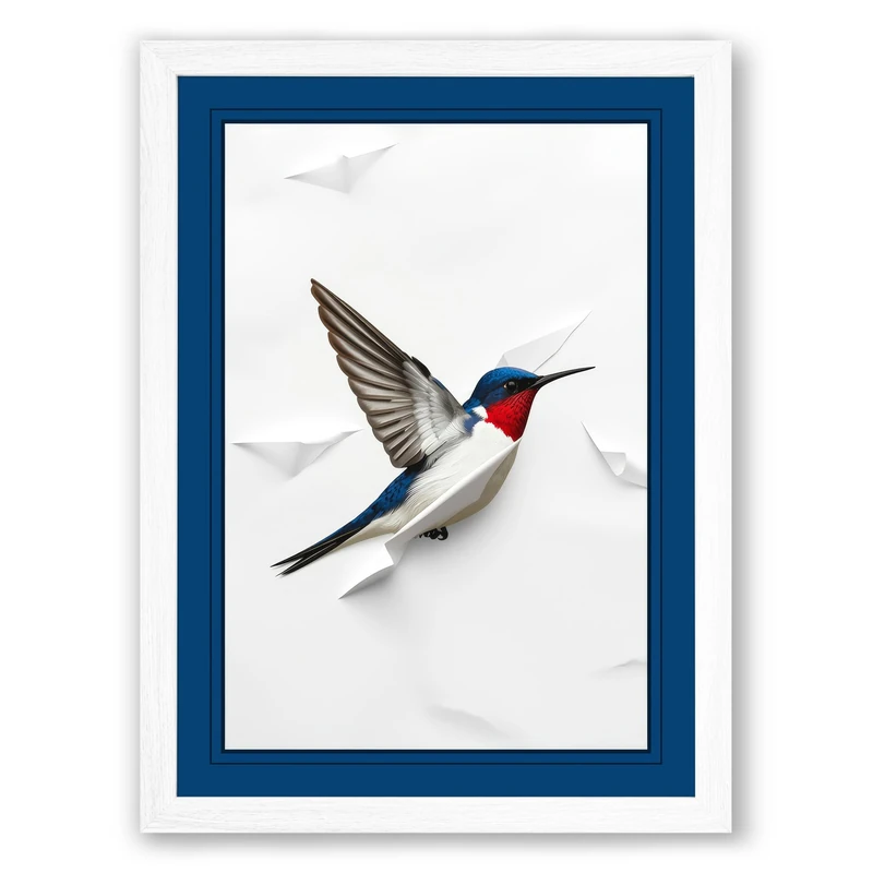 Hovering Hummingbird Botanical Framed Wall Art Print A1 (84.1×59.4cm) White, Wall Decor for Living Room, Bedroom, Office & Home, Ready to Hang, Art Gift