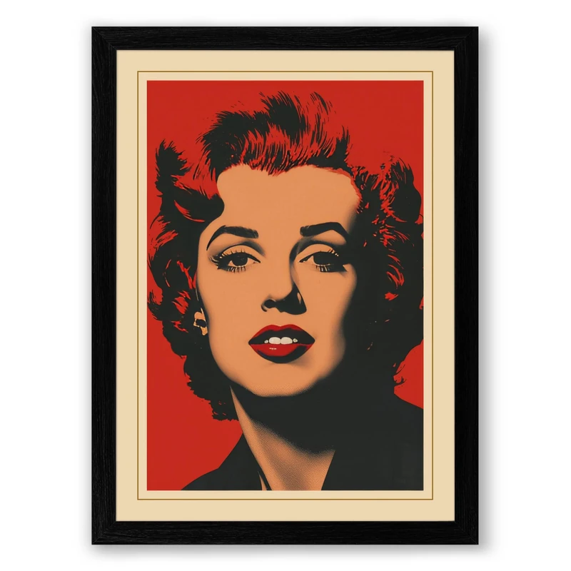 Icon in Red Pop Art Framed Wall Art Print A1 (84.1×59.4cm) Black, Wall Decor for Living Room, Bedroom, Office & Home, Ready to Hang, Art Gift