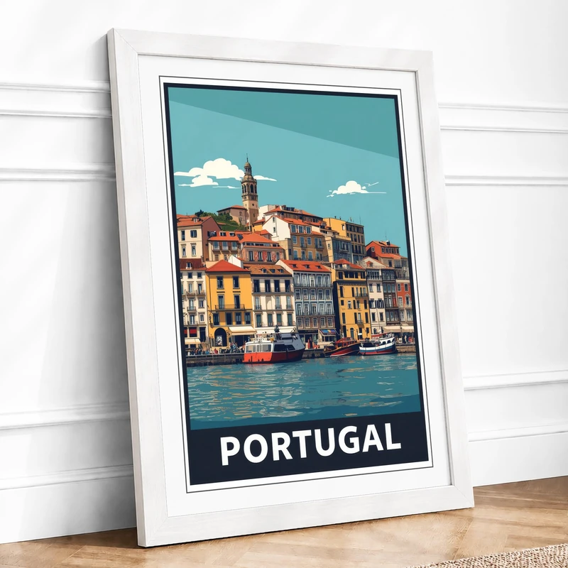Postcard from Portugal Vintage Framed Wall Art Print A1 (84.1×59.4cm) White, Wall Decor for Living Room, Bedroom, Office & Home, Ready to Hang, Art Gift - Image 1