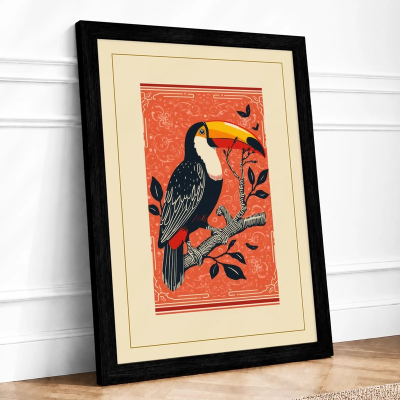 Toucan on Branch Boho Framed Wall Art Print A1 (84.1×59.4cm) Black, Wall Decor for Living Room, Bedroom, Office & Home, Ready to Hang, Art Gift - Image 1