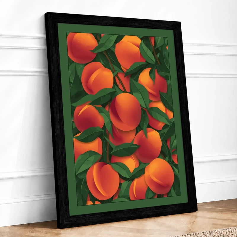 Peach Harvest Botanical Framed Wall Art Print A1 (84.1×59.4cm) Black, Wall Decor for Living Room, Bedroom, Office & Home, Ready to Hang, Art Gift