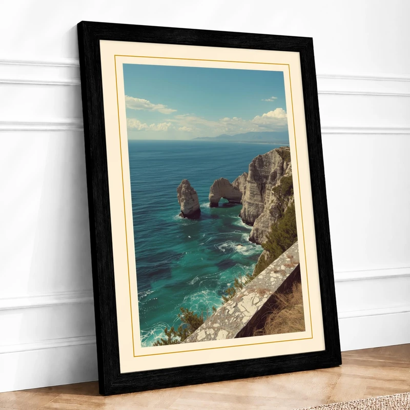 Cliff and Sea Coastal Framed Wall Art Print A1 Black