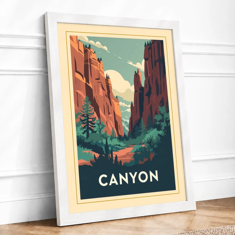 Canyon Landscape Vintage Framed Wall Art Print A1 (84.1×59.4cm) White, Wall Decor for Living Room, Bedroom, Office & Home, Ready to Hang, Art Gift - Image 1