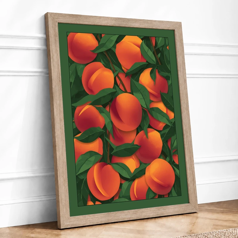 Peach Harvest Botanical Framed Wall Art Print A1 (84.1×59.4cm) Oak, Wall Decor for Living Room, Bedroom, Office & Home, Ready to Hang, Art Gift - Image 1