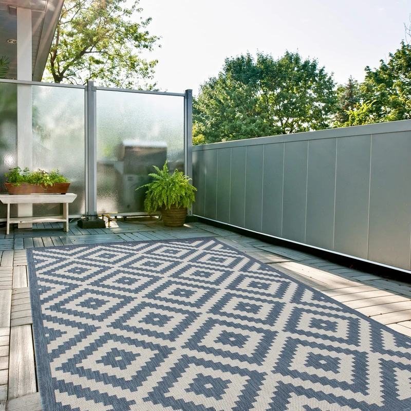 THE RUGS Outdoor Rug – Weather & UV Resistant Outdoor/Indoor Area Rugs - Durable Rugs for Patio, Deck, Garden, Kitchen, Bathroom or Living Room - Diamond, Blue, 240 x 340 cm