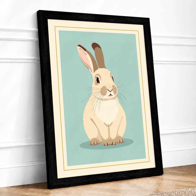 Gentle Rabbit Vintage Framed Wall Art Print A1 (84.1×59.4cm) Black, Wall Decor for Living Room, Bedroom, Office & Home, Ready to Hang, Art Gift