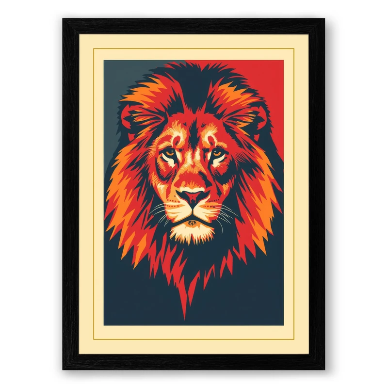 Regal Lion Retro Framed Wall Art Print A1 (84.1×59.4cm) Black, Wall Decor for Living Room, Bedroom, Office & Home, Ready to Hang, Art Gift