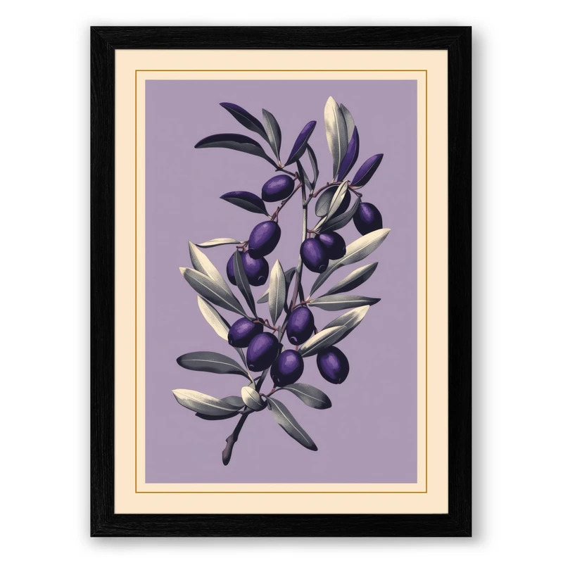 Olive Branch Study Botanical Framed Wall Art Print A1 (84.1×59.4cm) Black, Wall Decor for Living Room, Bedroom, Office & Home, Ready to Hang, Art Gift