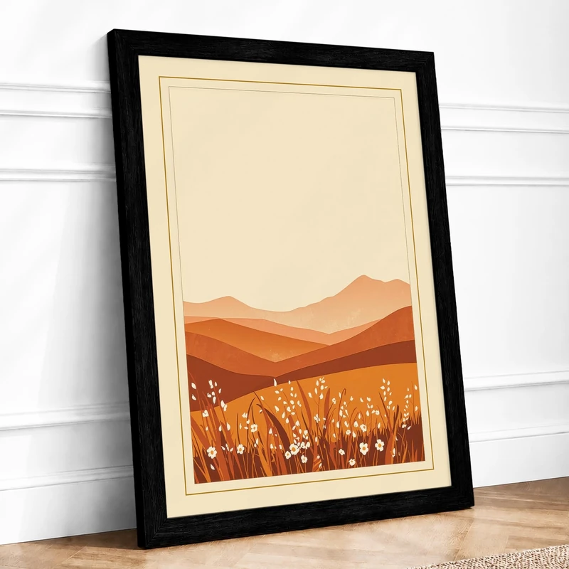 Desert in Spring Bloom Minimalist Framed Wall Art Print A1 (84.1×59.4cm) Black, Wall Decor for Living Room, Bedroom, Office & Home, Ready to Hang, Art Gift