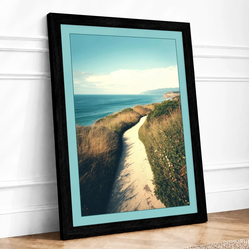 Path to the Sea Coastal Framed Wall Art Print A1 (84.1×59.4cm) Black, Wall Decor for Living Room, Bedroom, Office & Home, Ready to Hang, Art Gift