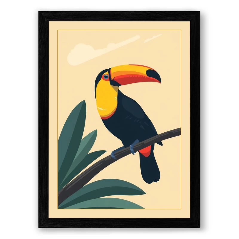 Toucan on Branch Tropical Framed Wall Art Print A1 (84.1×59.4cm) Black, Wall Decor for Living Room, Bedroom, Office & Home, Ready to Hang, Art Gift