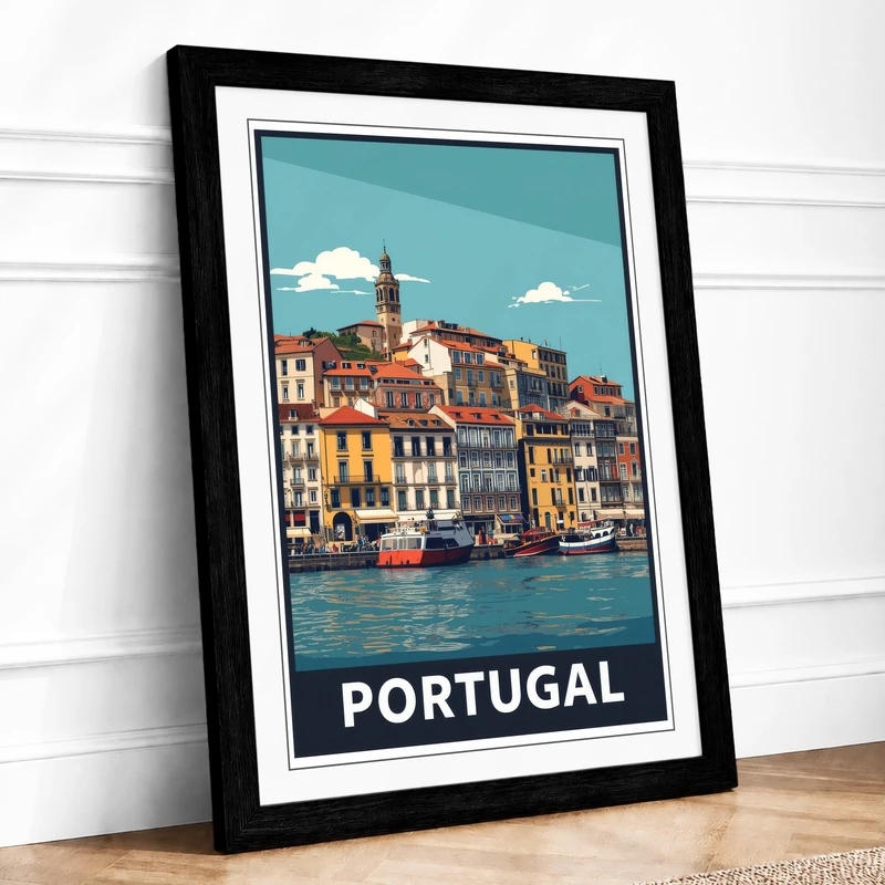Postcard from Portugal Vintage Framed Wall Art Print A1 (84.1×59.4cm) Black, Wall Decor for Living Room, Bedroom, Office & Home, Ready to Hang, Art Gift - Image 1
