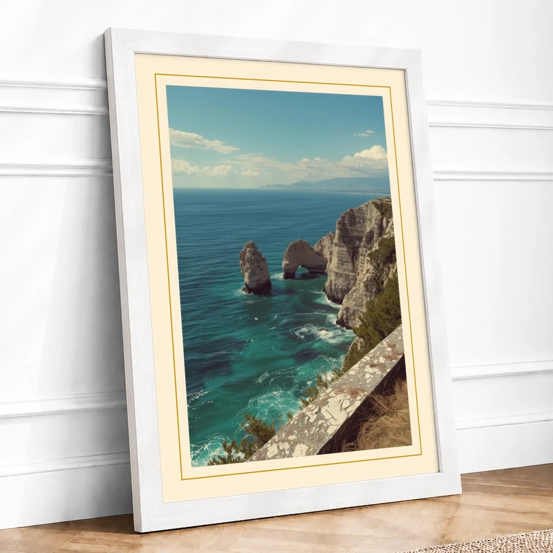 Cliff and Sea Coastal Framed Wall Art Print A1 White